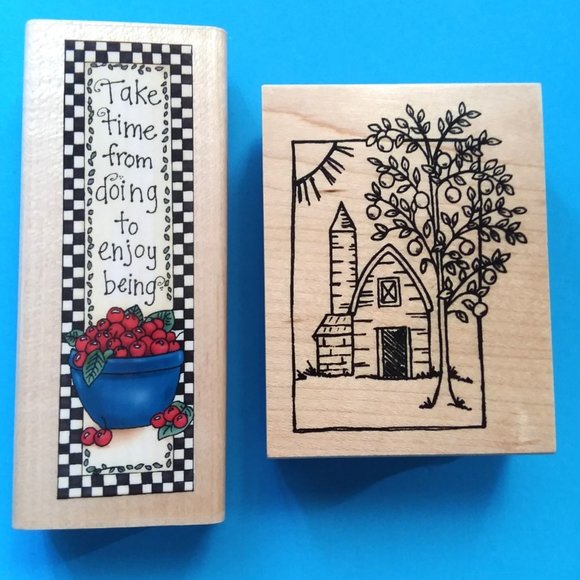 Set 2 Wood Rubber Ink Stamp Great Impressions G344 Joy Marie 9062 X Take Time - Picture 1 of 4